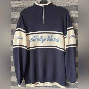 Vintage Karl Kani Navy and Cream Quarter-Zip Sweater Men’s Large EUC